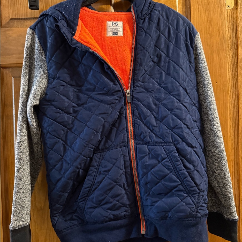 PS boys large (12/14) Quilted Blue and Gray jacket with Orange Lining